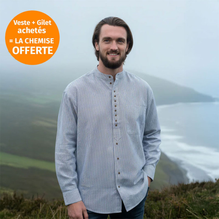 Civilian Irish Shirt with Blue Stripes Officer Collar