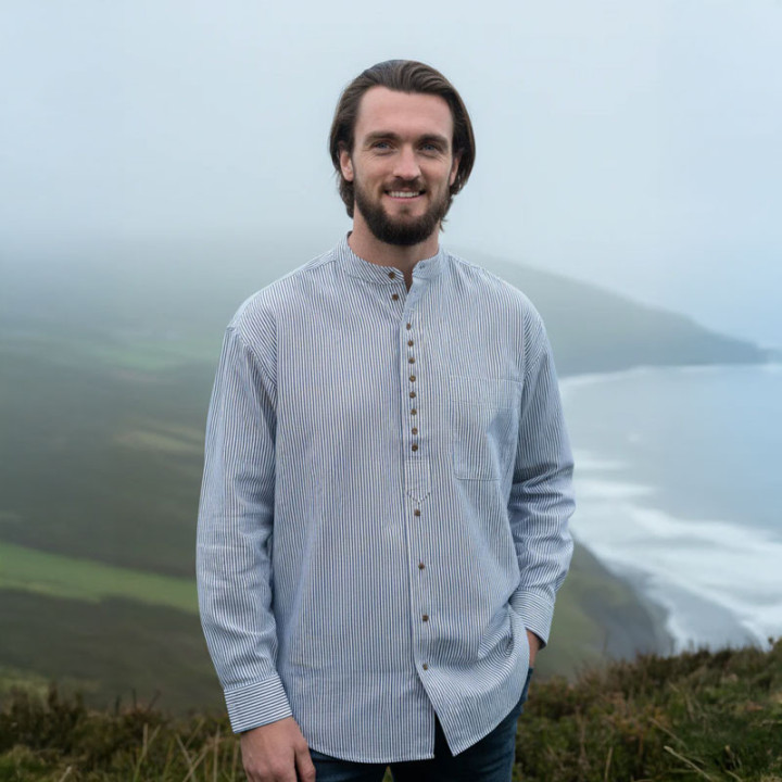 Chemise Irlandaise Rayures Bleues Col Officier Civilian