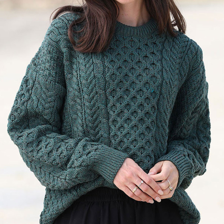 Pull Ennis Col Rond Vert Aran Woollen Mills