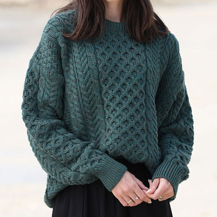 Aran Woollen Mills Ennis Round Neck Green Sweater