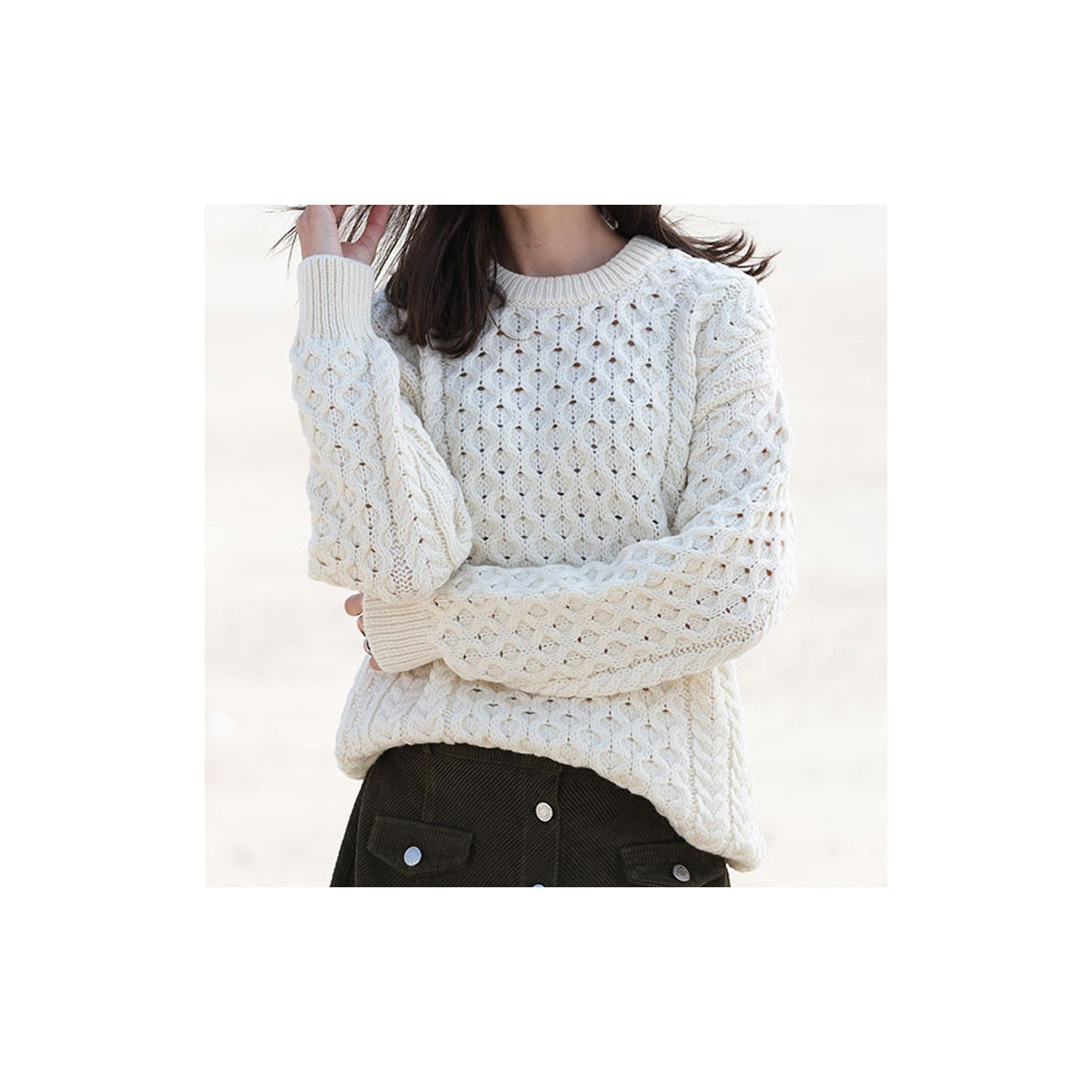 Inis Crafts Ecru Merino Kildare Mixt Sweater