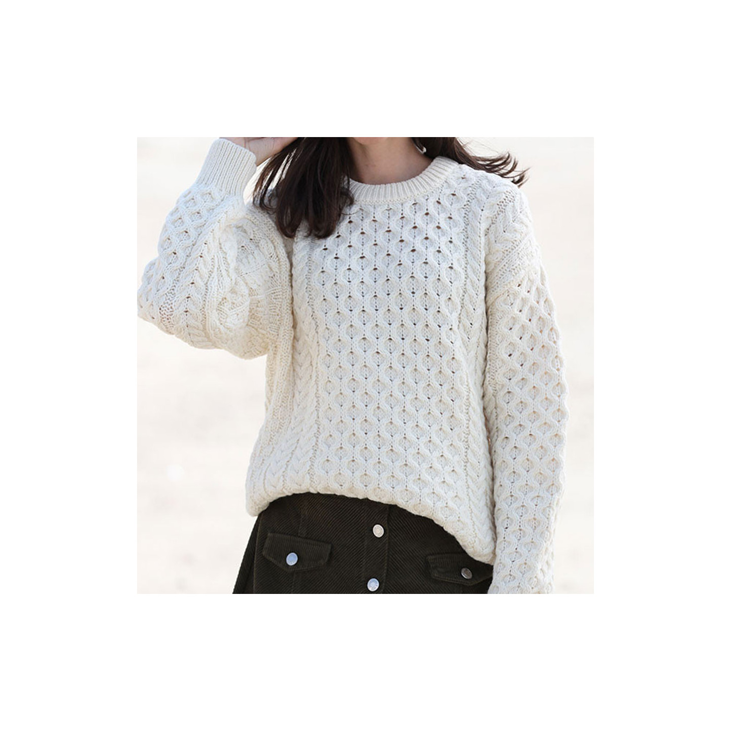 Inis Crafts Ecru Merino Kildare Mixt Sweater