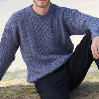 Aran Woollen Mills Ennis Round Neck Sweater Blue