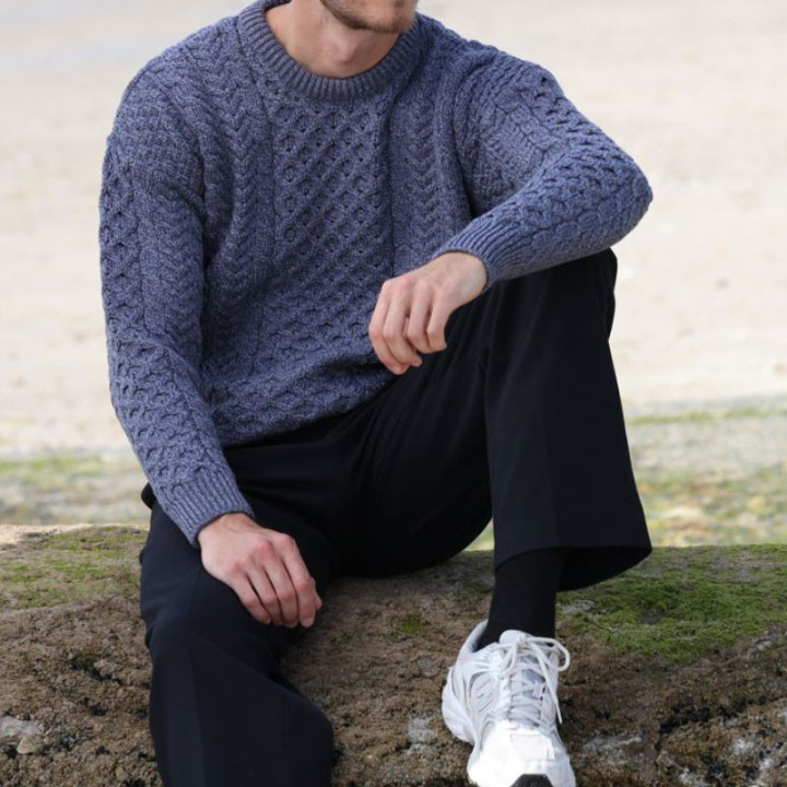 Pull Ennis Col Rond Bleu Aran Woollen Mills