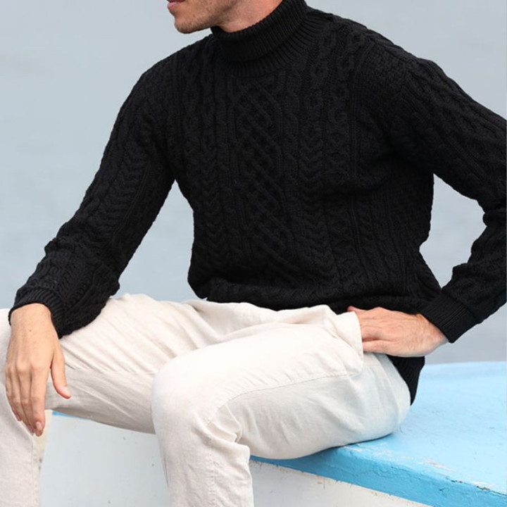 Pull Col Roulé Noir Aran Woolen Mills
