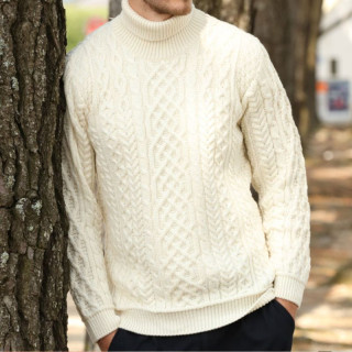 Pull Col Roulé Écru Aran Woollen Mills