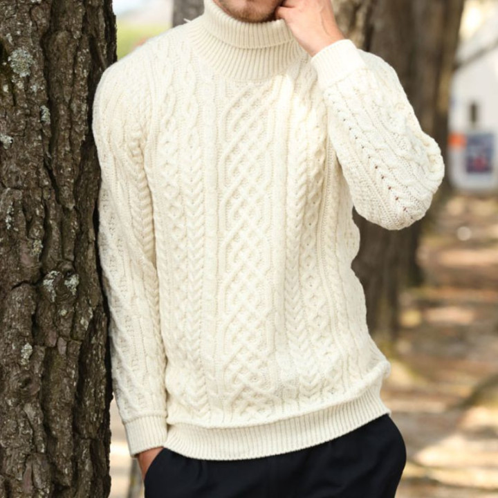 Pull Col Roulé Écru Aran Woollen Mills