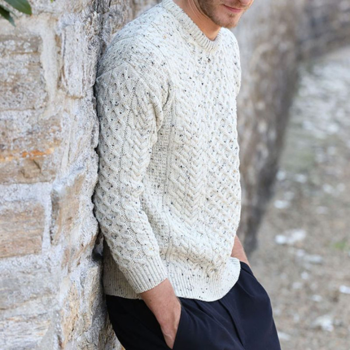 Pull Aran Col Rond Naturel Chiné Aran Woollen Mills