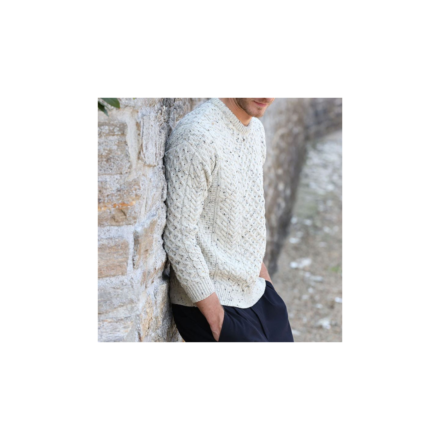 Aran Woollen Mills Natural Round Collar Aran Sweater