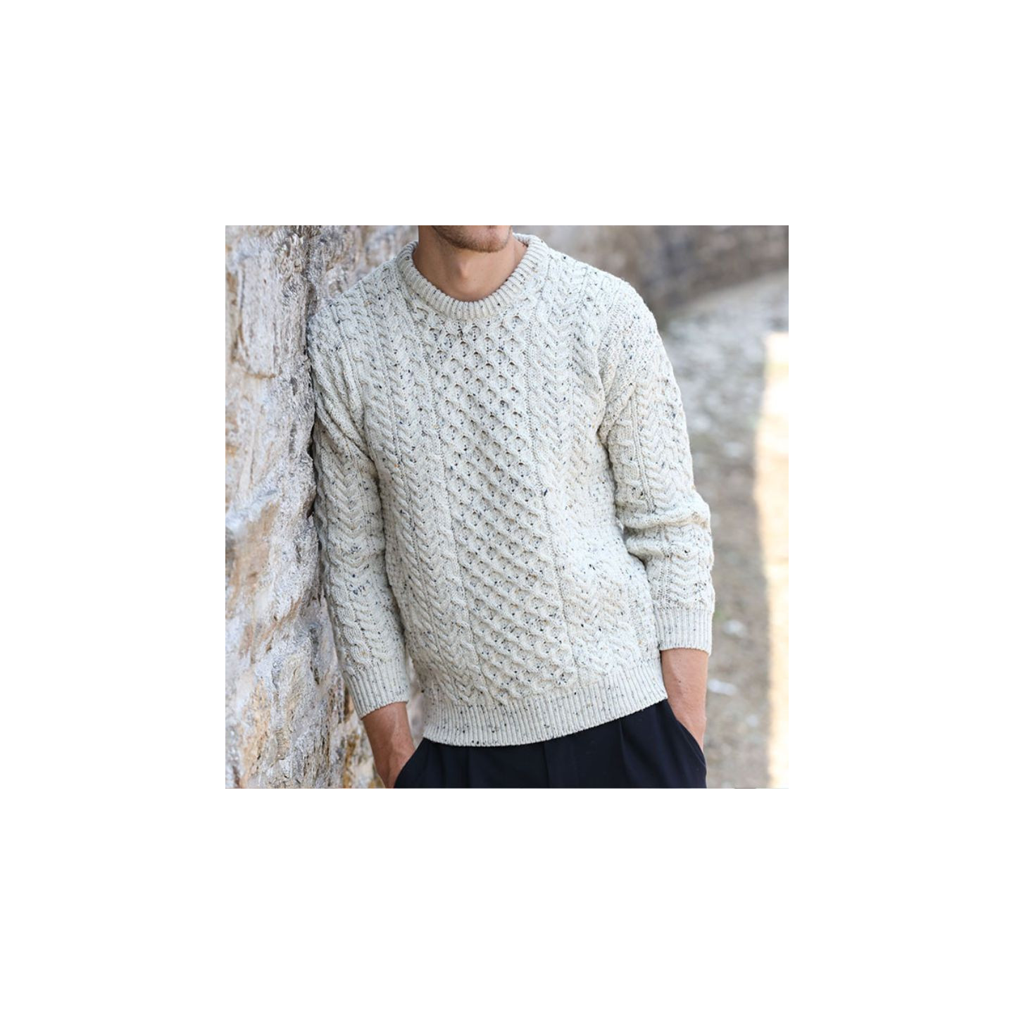 Aran Woollen Mills Natural Round Collar Aran Sweater