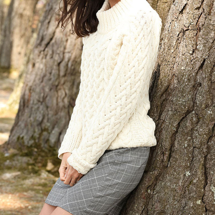 Aran Woollen Mills Ecru High Neck Sweater