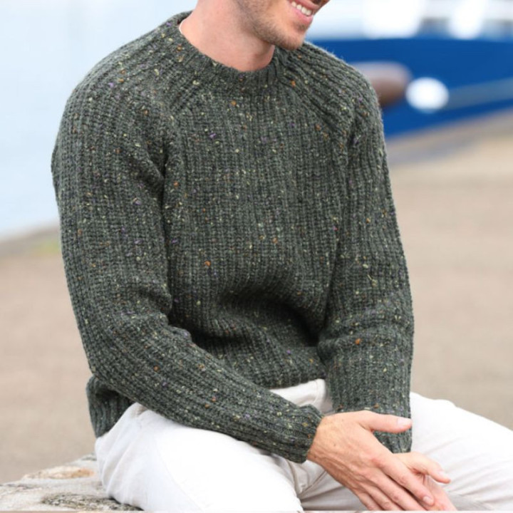 Aran Woollen Mils Green Pullover Trim