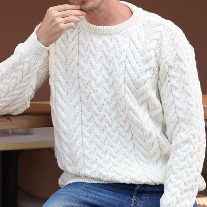 Aran Woollen Mills Crew Neck Ecru Supersoft Sweater