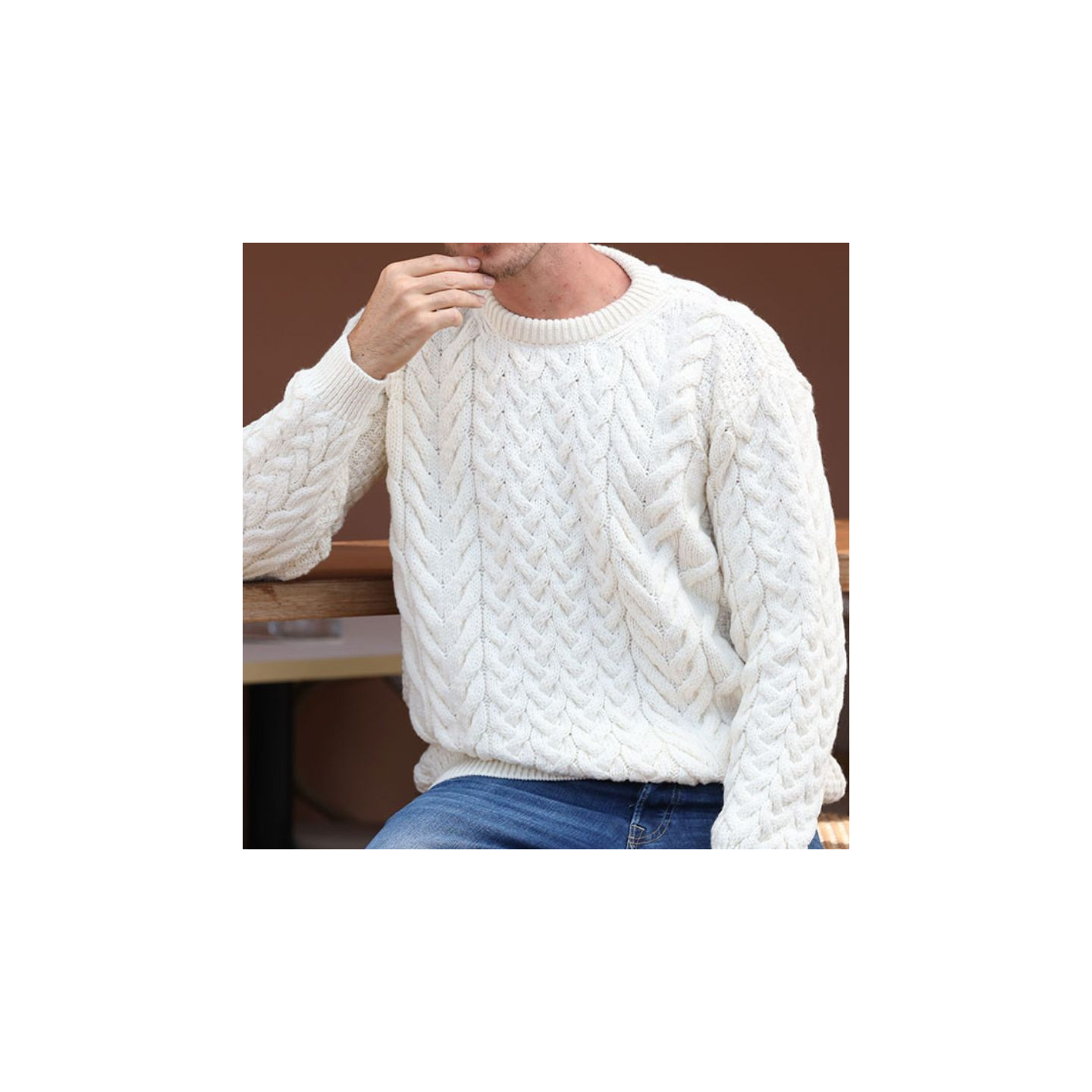 Aran Woollen Mills Crew Neck Ecru Supersoft Sweater