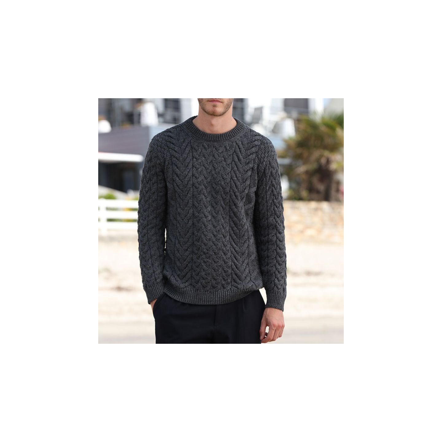 Pull Dingle Supersoft Col Rond Gris Aran Woollen Mills
