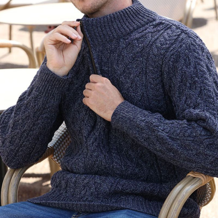 Inis Crafts Half-Zipped Heather Blue Sweater