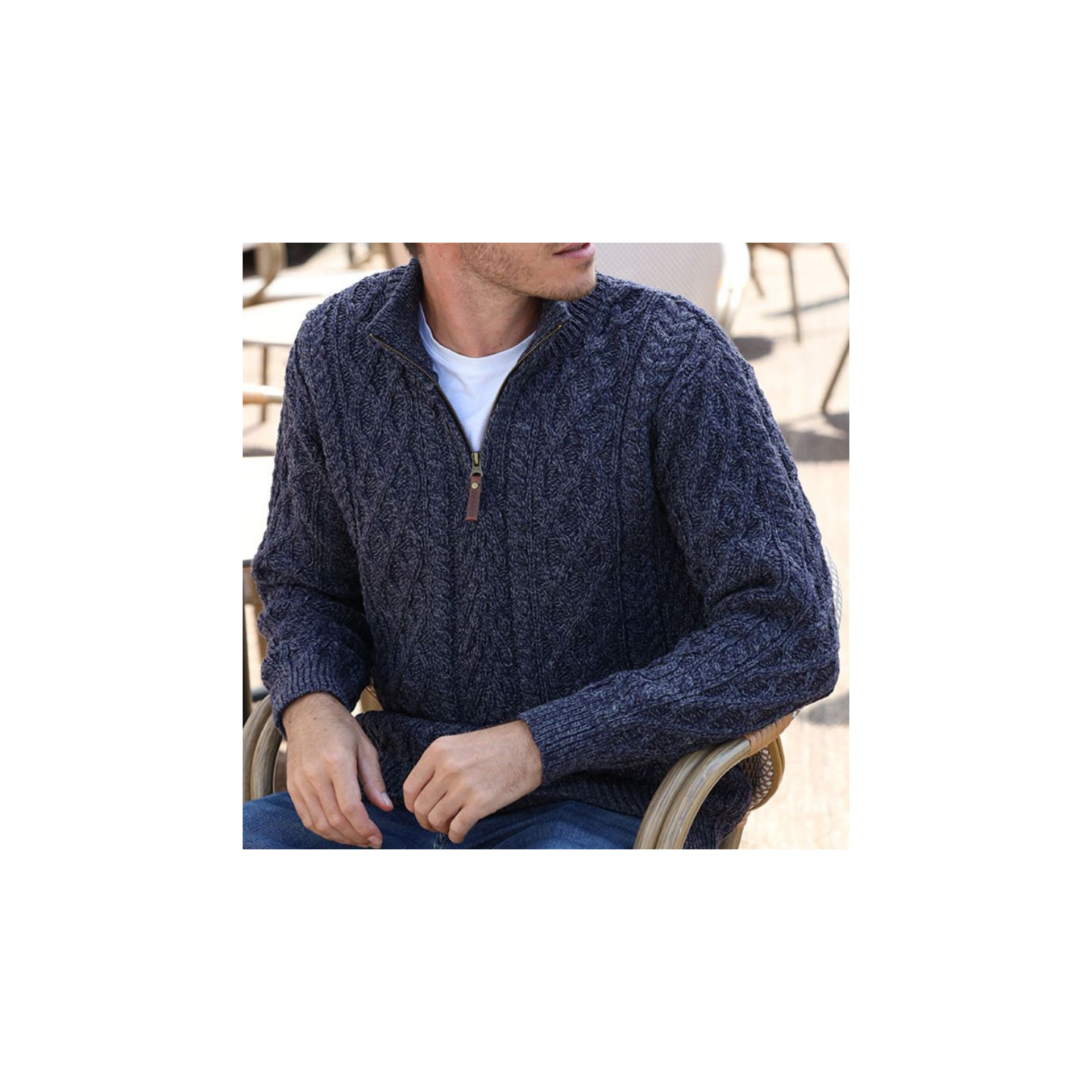 Pull Col Demi-Zip Bleu Chiné Inis Crafts