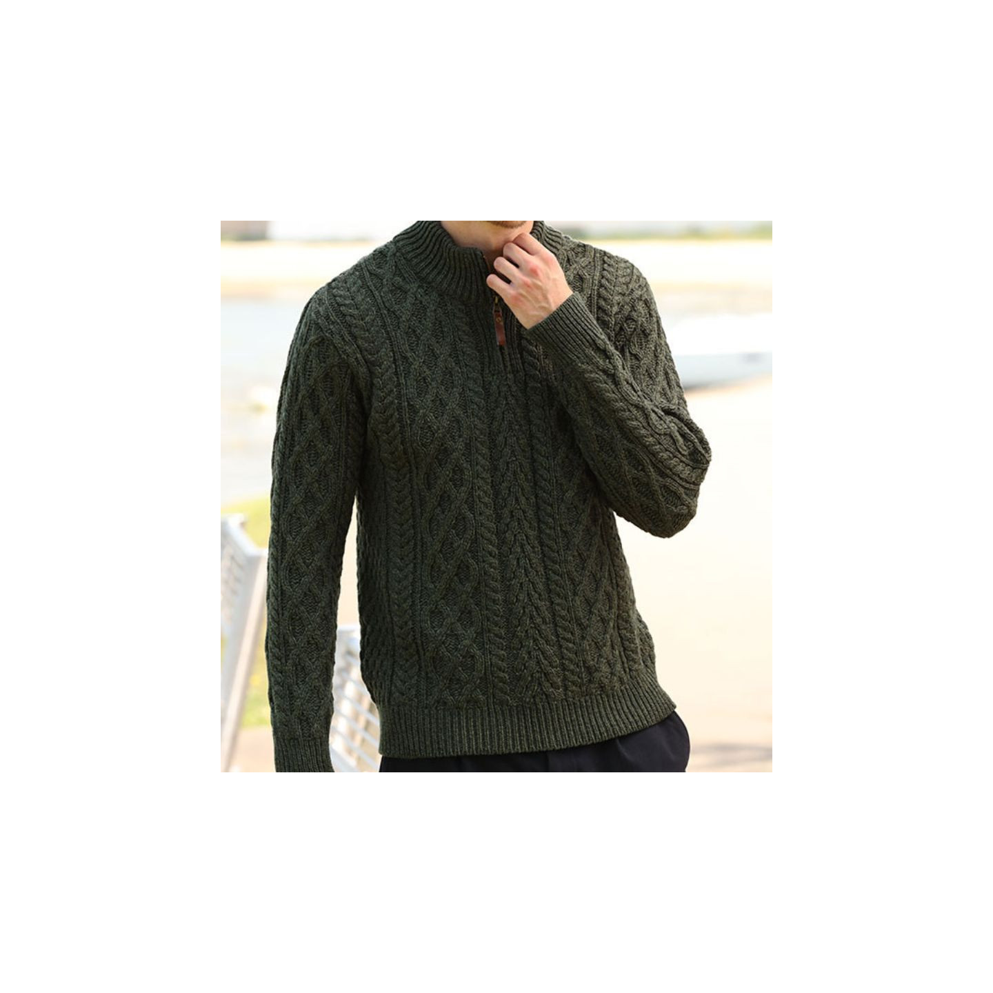 Inis Crafts Half-Zipped Green Sweater