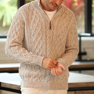 Inis Crafts Flecked Beige Half-Zipped Sweater