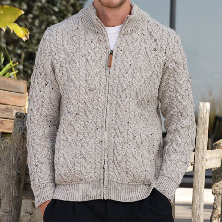 Inis Crafts Heather Beige Zipped Cardigan