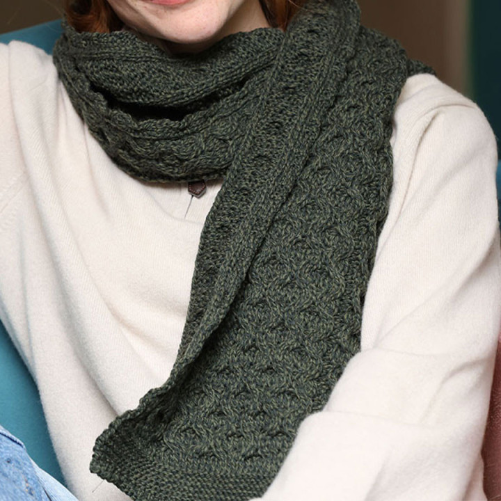 Inis Crafts Honeycomb Green Scarf