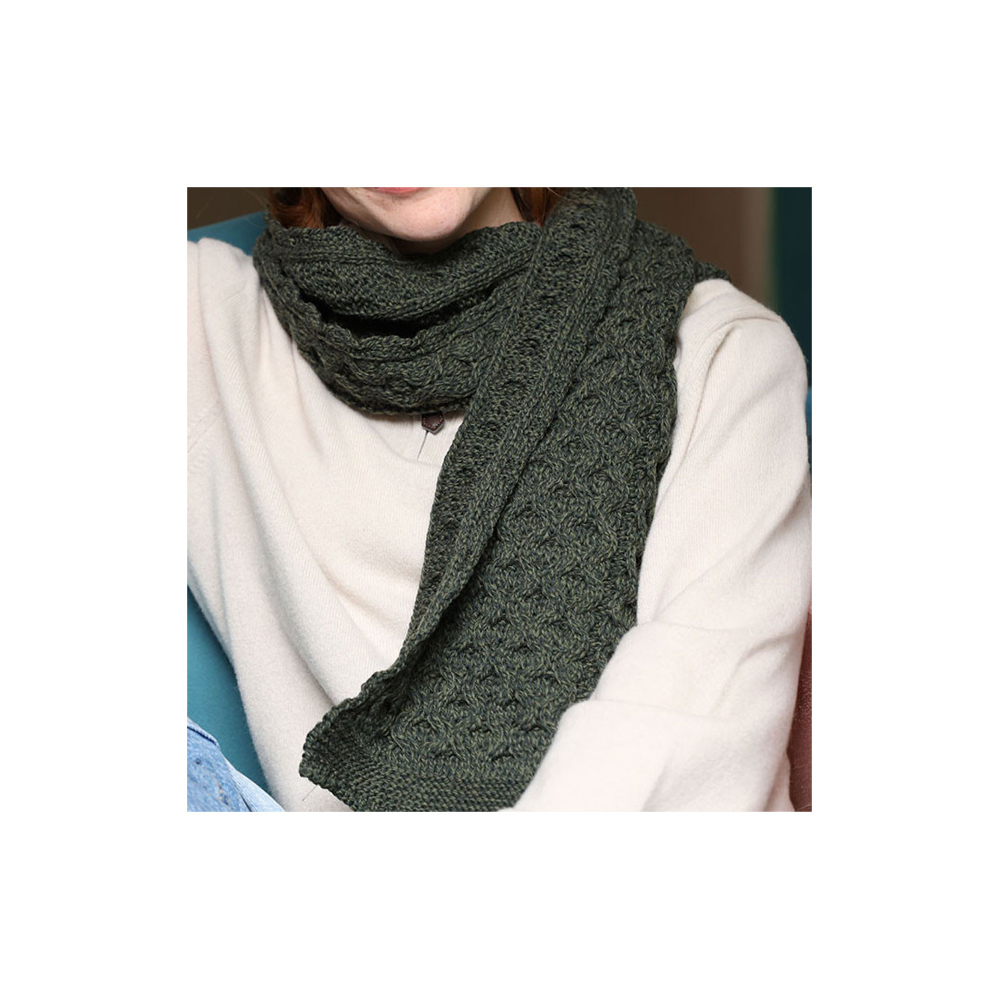 Inis Crafts Honeycomb Green Scarf