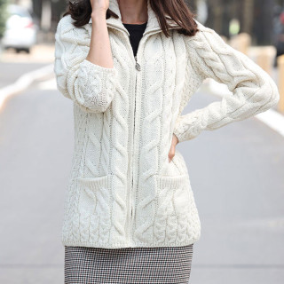 Aran Woollen Mills Ecru Lisbaun Zipped Cardigan