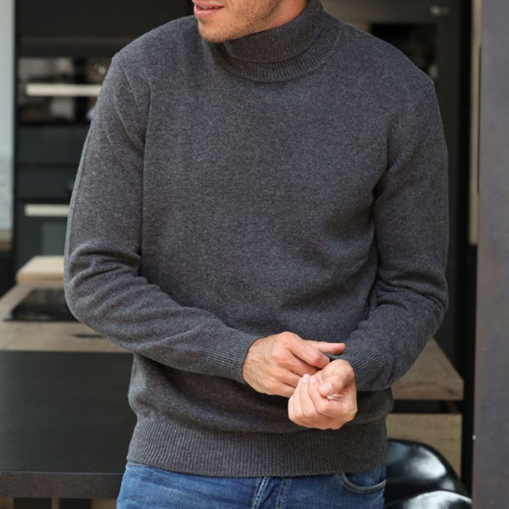 Best Yarn Dark Grey Extra-fine Wool Turtleneck Sweater