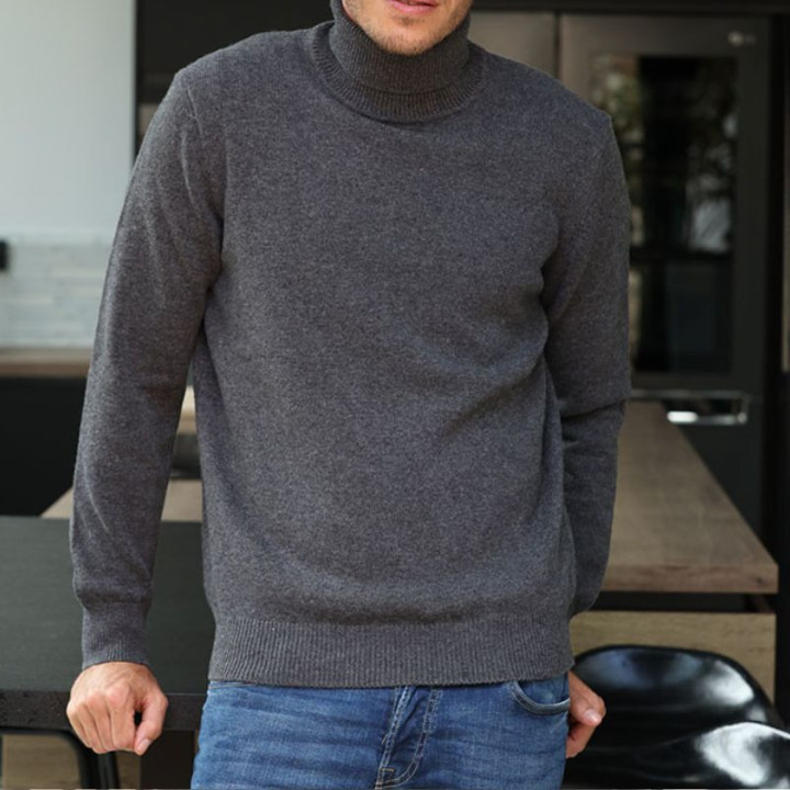 Best Yarn Dark Grey Extra-fine Wool Turtleneck Sweater