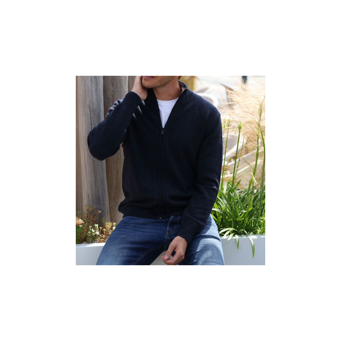Best Yarn Navy Zip-up Cardigan