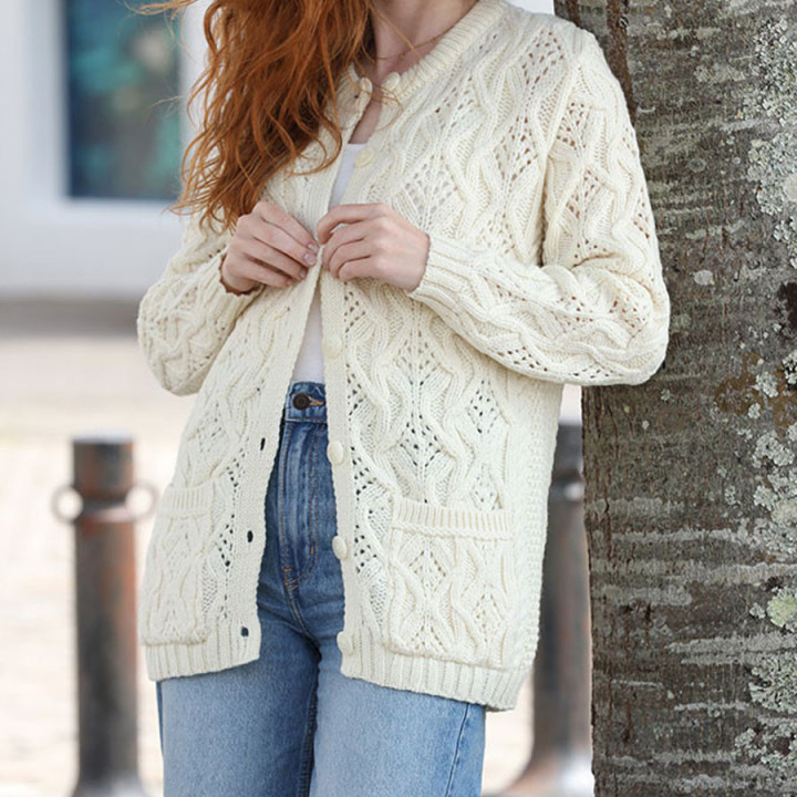 Cardigan Killiney Merinos Écru Inis Crafts