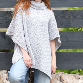 Aran Woollen Mills Grey Roll Neck Supersoft Poncho