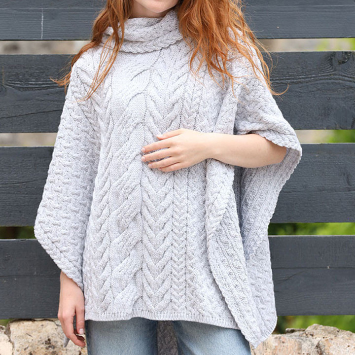 Aran Woollen Mills Grey Roll Neck Supersoft Poncho