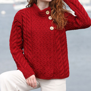 Cardigan Lisdeen 3 Boutons Mérinos Rouge Aran Woollen Mills