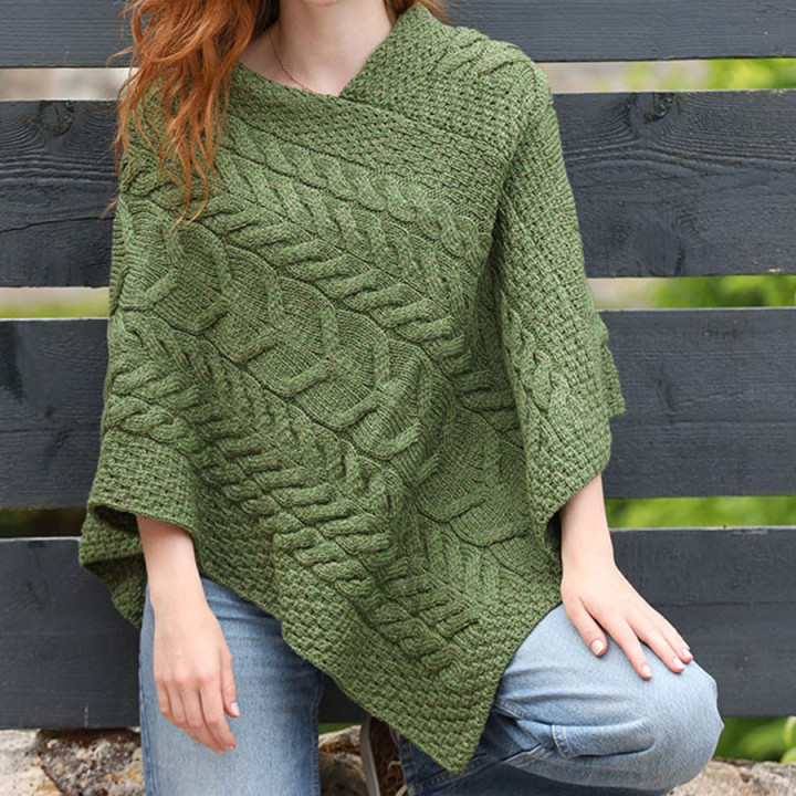 Aran Woollen Mills Twisted Green Supersoft Poncho