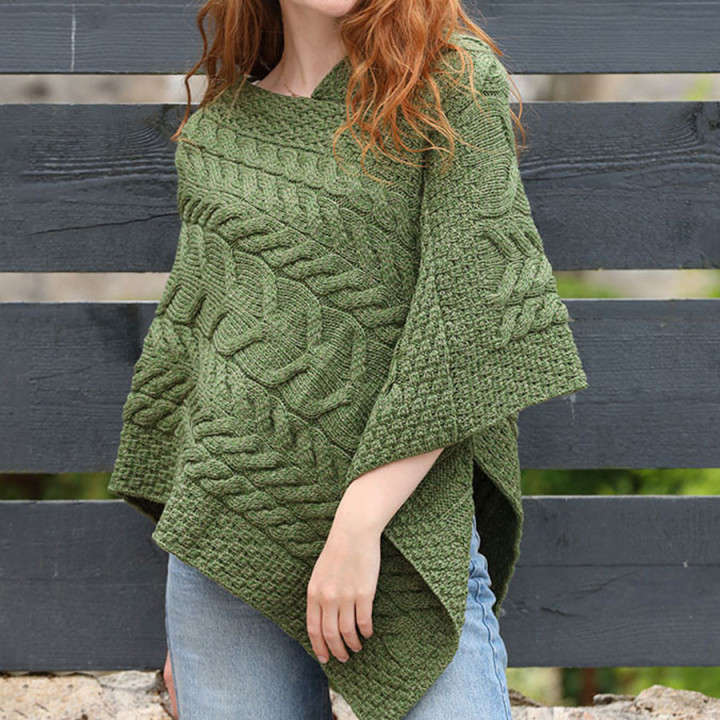 Aran Woollen Mills Twisted Green Supersoft Poncho