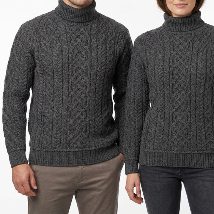 Pull Col Roulé Gris Aran Woollen Mills