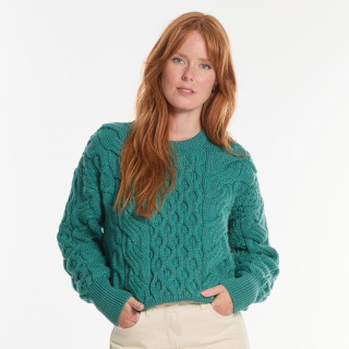 Pull Crop Cable Bleu Sarcelle Aran Woollen Mills