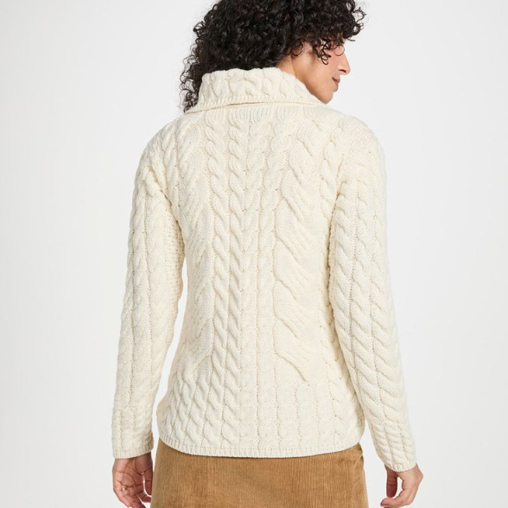 Aran Woollen Mills Ecru Cabled Button-Up Cardigan