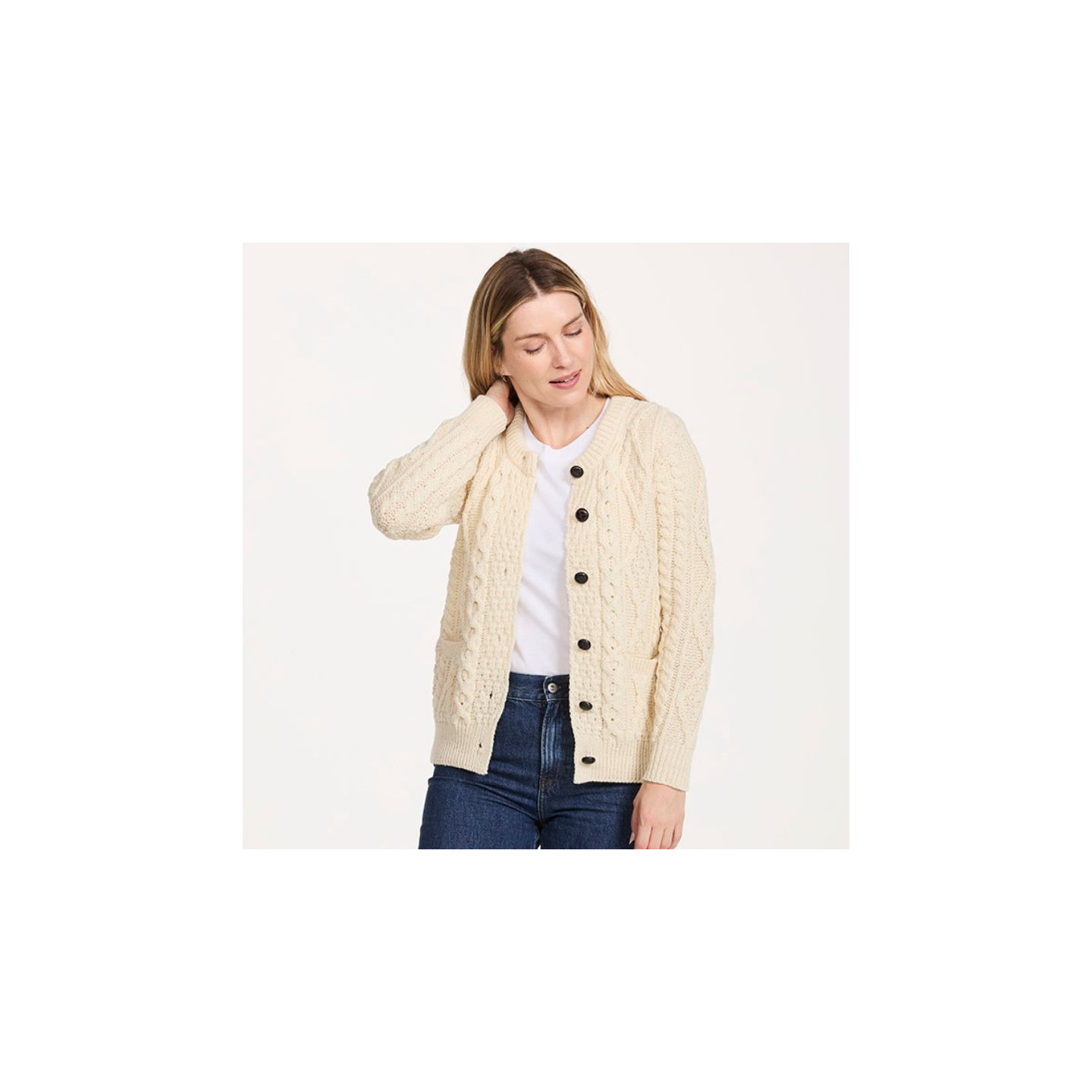 Aran Woollen Mills Lumber Cardigan Ecru
