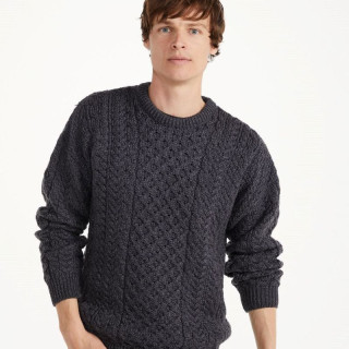 Aran Woollen Mills Ennis Round-Neck Jumper Derby Grey