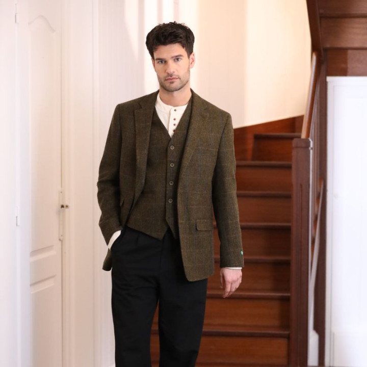 Emerald Isle Weaving Khaki Checked Blended Wool Jacket