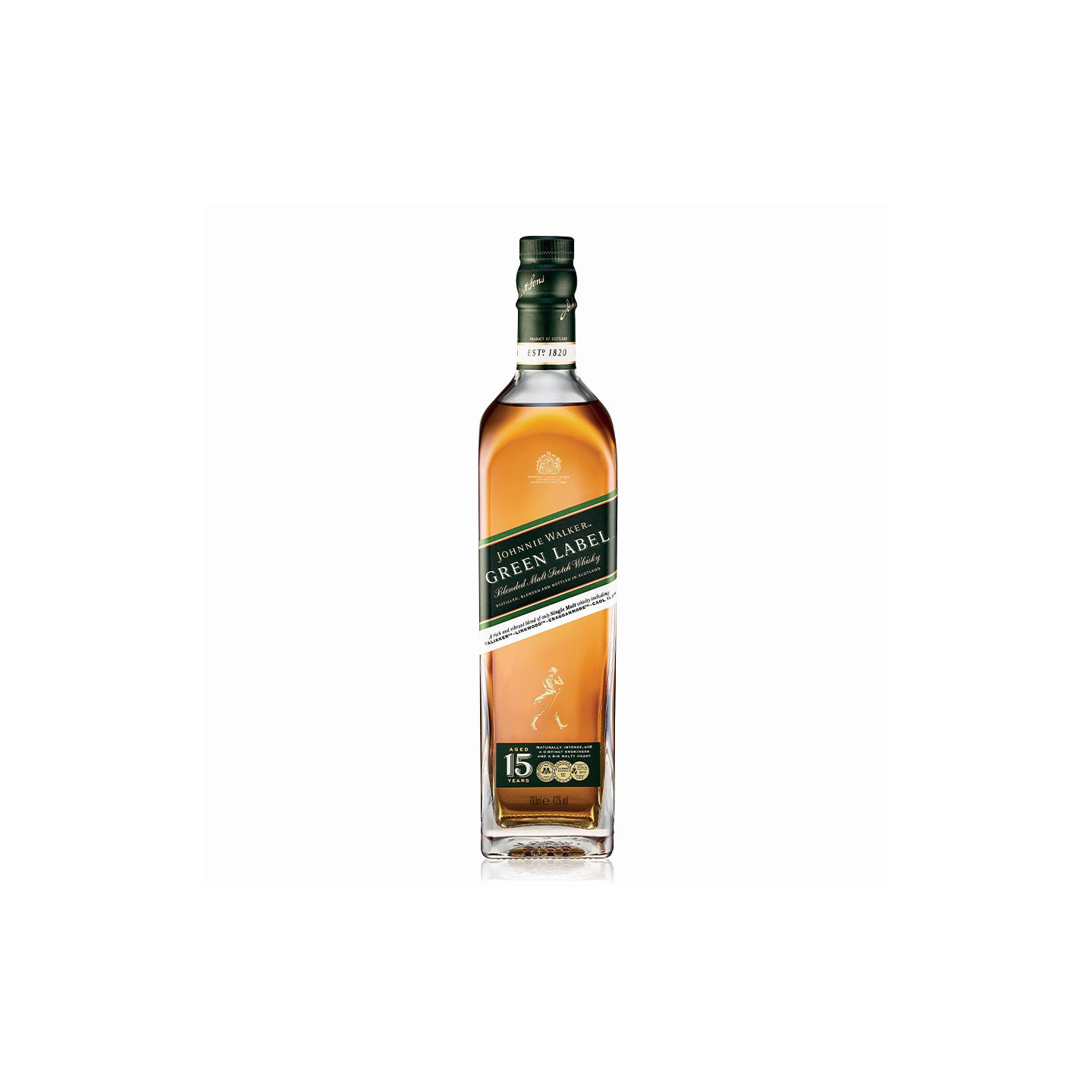 Johnnie Walker Green Label 15 Ans 43% | Blended Malt Scotch Whisky | Le Comptoir Irlandais