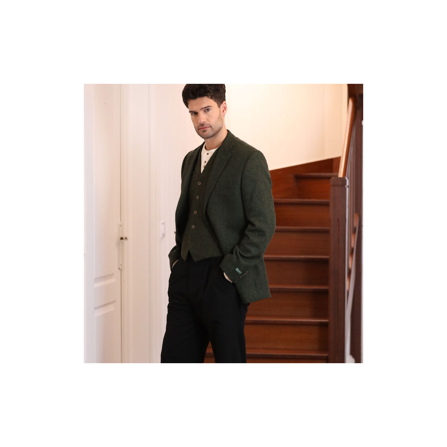 Veste Laine Mélangée Olive Emerald Isle Weaving