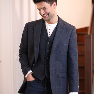 Veste Laine Mélangée Carreaux Marine Emerald Isle Weaving