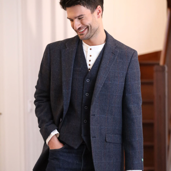 Gilet Laine Mélangée Bleu Chiné Emerald Isle Weaving