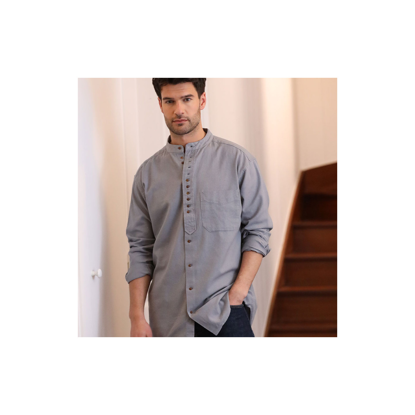 Civilian Blue Grey Officer Collar Shirt