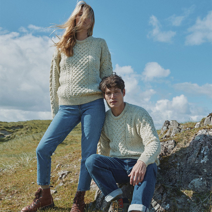 Pull Aran Col Rond Naturel Chiné Aran Woollen Mills