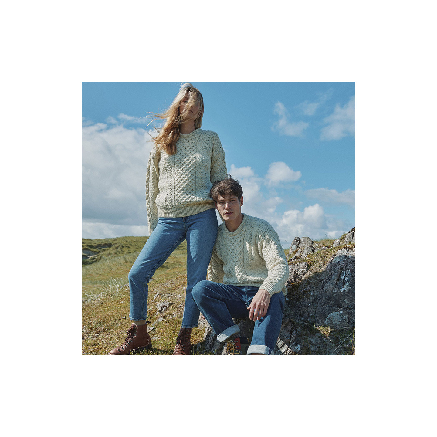 Aran Woollen Mills Natural Round Collar Aran Sweater