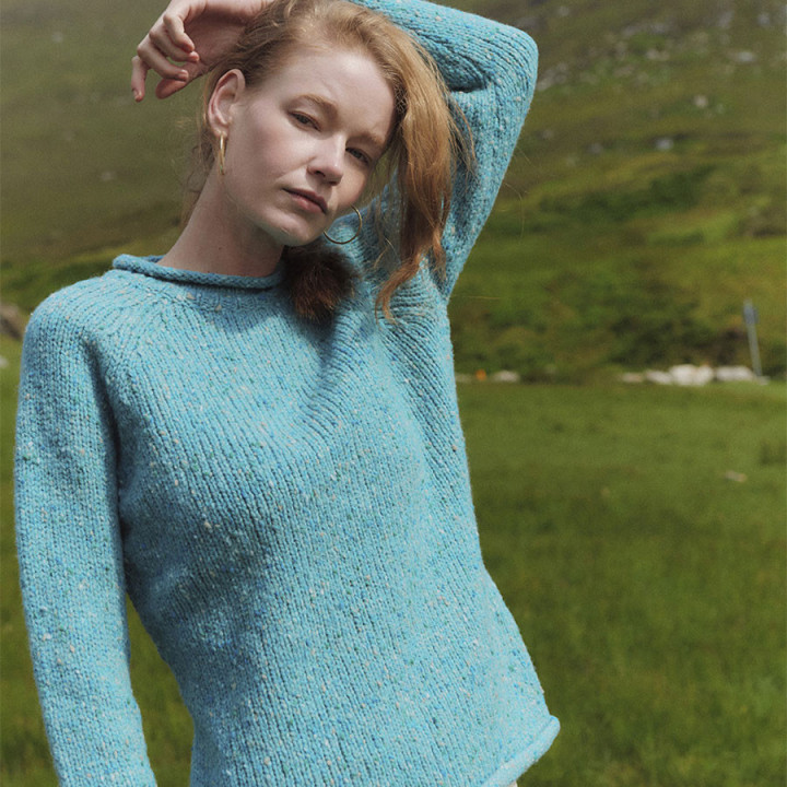 Aran Woollen Mills Ballina Sky Blue Jumper